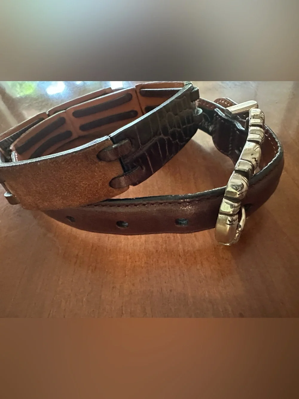 Brighton Genuine Leather Hair-On Hide Patchwork Belt Western Boho Brown Sz M 30